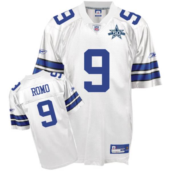 Cowboys #9 Tony Romo White Team 50TH Anniversary Patch Stitched NFL Jersey