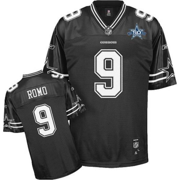 Cowboys #9 Tony Romo Black Shadow Team 50TH Anniversary Patch Stitched NFL Jersey