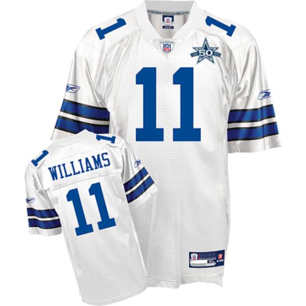 Cowboys #11 Roy Williams White Team 50TH Anniversary Patch Stitched NFL Jersey
