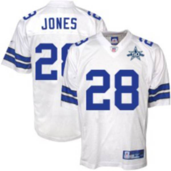 Cowboys #28 Felix Jones White Team 50TH Anniversary Patch Stitched NFL Jersey
