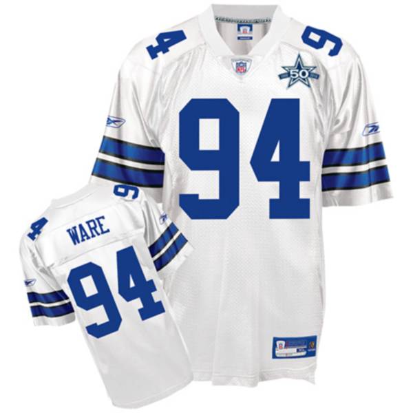 Cowboys #94 DeMarcus Ware White Team 50TH Anniversary Patch Stitched NFL Jersey