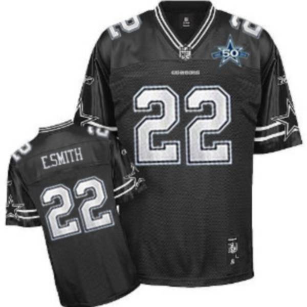 Cowboys #22 Emmitt Smith Black Shadow Team 50TH Patch Stitched NFL Jersey
