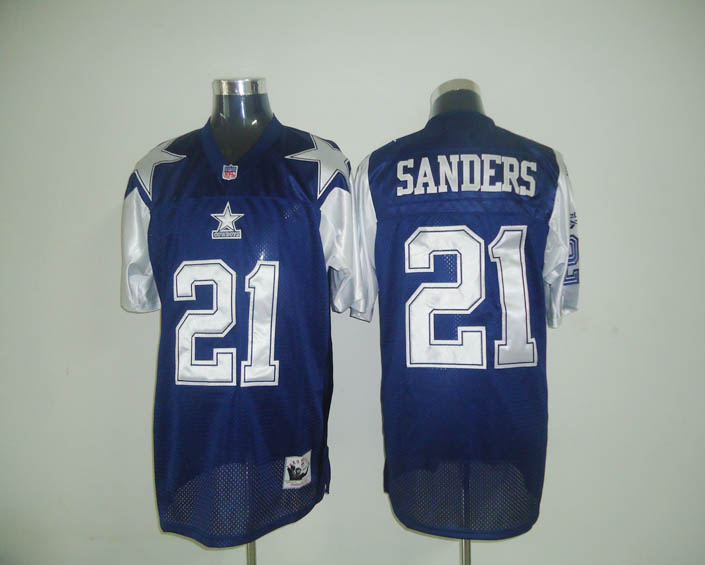 Mitchell & Ness Cowboys #21 Deion Sanders Blue Stitched Throwback NFL Jersey