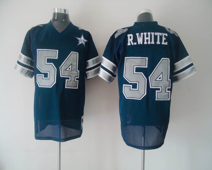 Mitchell & Ness Cowboys #54 R.White Blue With 25th Patch Stitched Throwback NFL Jerseys