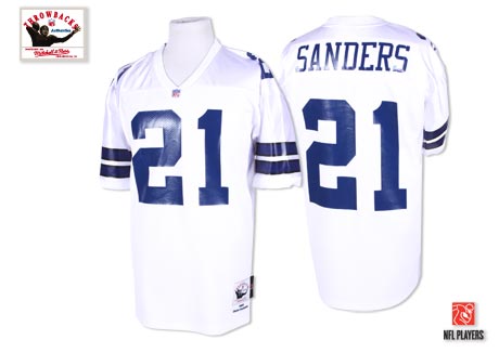 Mitchell & Ness 1995 Cowboys #21 Deion Sanders White Stitched Throwback NFL Jersey