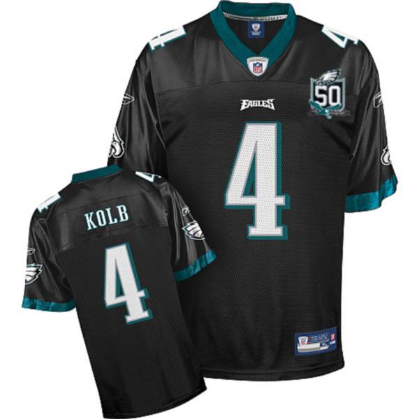 Eagles Kevin Kolb #4 Black Team 50TH Anniversary Patch Stitched NFL Jersey