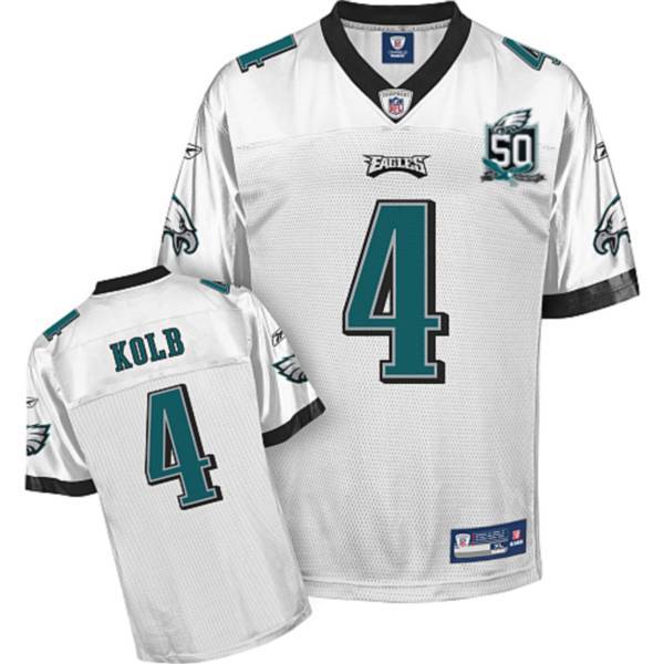 Eagles Kevin Kolb #4 White Team 50TH Anniversary Patch Stitched NFL Jersey