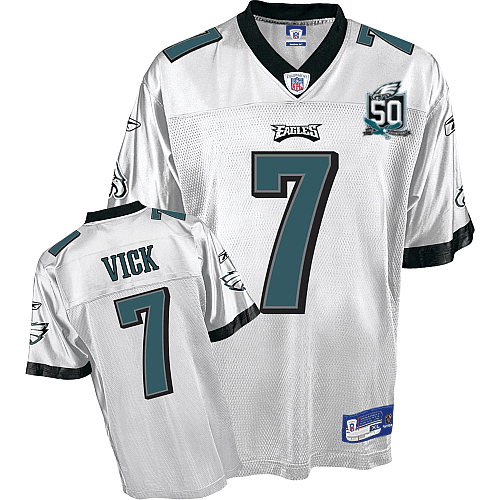 Eagles Michael Vick #7 White Stitched Team 50TH Anniversary Patch NFL Jersey