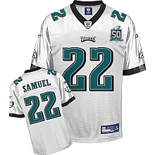 Eagles Asante Samuel #22 White Stitched Team 50TH Anniversary Patch NFL Jersey