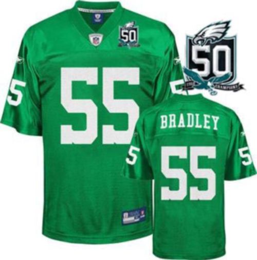 Eagles #55 Stewart Bradley Light Green With Team 50TH Patch Stitched NFL Jersey