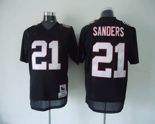 Mitchell And Ness Falcons #21 Deion Sanders Black Stitched Throwback NFL Jersey