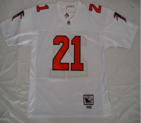 Mitchell And Ness Falcons #21 Deion Sanders White Throwback Stitched NFL Jersey