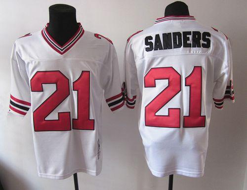 1992 Mitchell And Ness Falcons #21 Deion Sanders White Throwback Stitched NFL Jersey