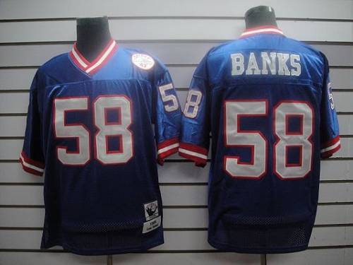 Mitchell and Ness Giants #58 Carl Banks Blue Stitched NFL Jersey
