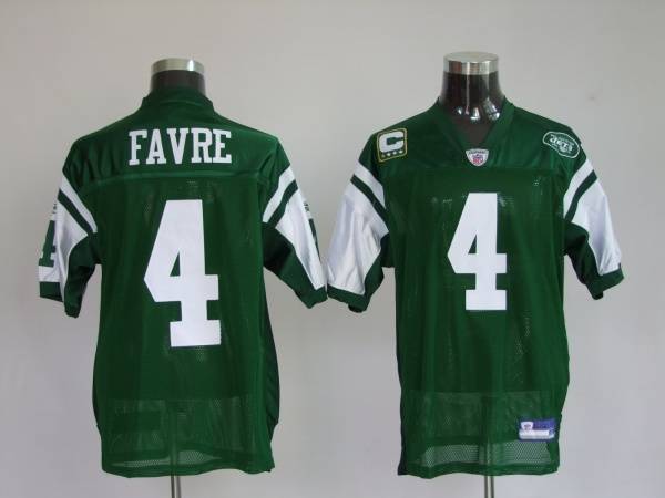Jets Brett Favre #4 Green Team Color With C Patch Stitched NFL Jersey