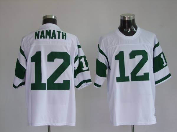 Mitchell and Ness Jets Joe Namath #12 Stitched White NFL Jersey