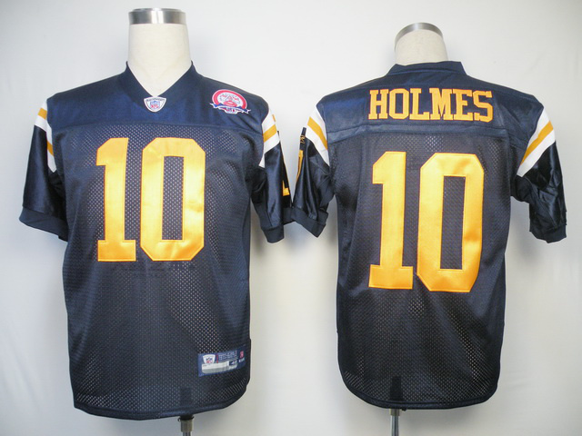 Jets #10 Santonio Holmes Dark Blue With AFL 50TH Patch Stitched NFL Jersey