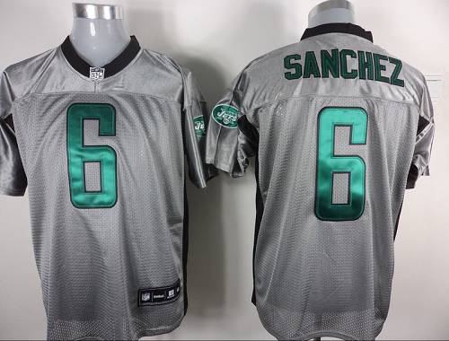 Jets #6 Mark Sanchez Grey Shadow Stitched NFL Jersey
