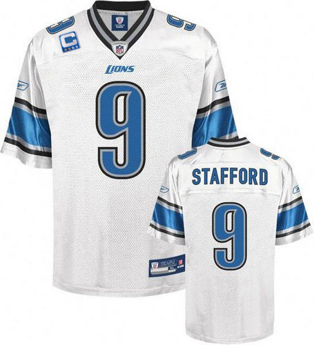 Lions #9 Matthew Stafford White With C Patch Stitched NFL Jersey
