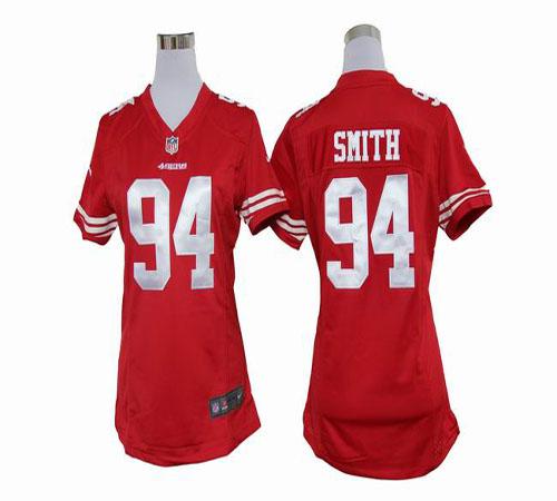 49ers #94 Justin Smith Red Team Color Women's Stitched NFL Elite Jersey