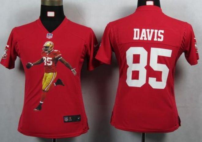  49ers #85 Vernon Davis Red Team Color Women's Portrait Fashion NFL Game Jersey