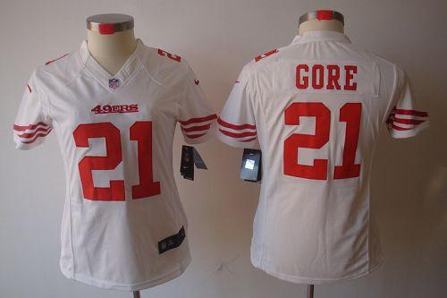  49ers #21 Frank Gore White Women's Stitched NFL Limited Jersey