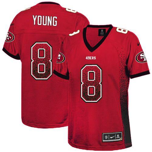  49ers #8 Steve Young Red Team Color Women's Stitched NFL Elite Drift Fashion Jersey