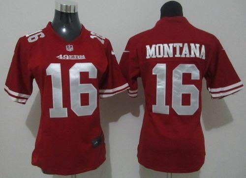  49ers #16 Joe Montana Red Team Color Women's Stitched NFL Elite Jersey