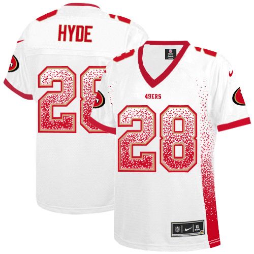  49ers #28 Carlos Hyde White Women's Stitched NFL Elite Drift Fashion Jersey