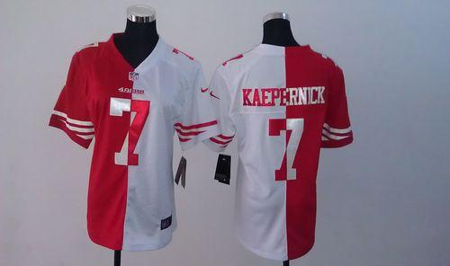  49ers #7 Colin Kaepernick Red/White Women's Stitched NFL Elite Split Jersey