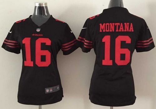  49ers #16 Joe Montana Black Alternate Women's Stitched NFL Elite Jersey
