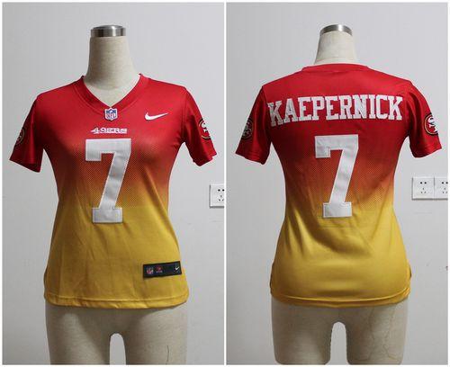  49ers #7 Colin Kaepernick Red/Gold Women's Stitched NFL Elite Fadeaway Fashion Jersey
