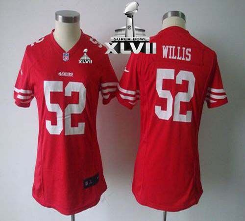  49ers #52 Patrick Willis Red Team Color Super Bowl XLVII Women's NFL Game Jersey