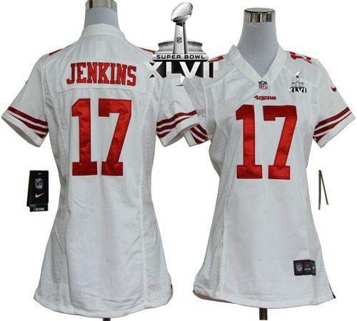  49ers #17 A.J. Jenkins White Super Bowl XLVII Women's Stitched NFL Elite Jersey