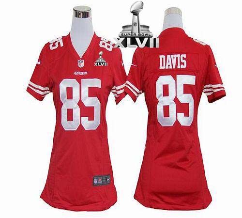  49ers #85 Vernon Davis Red Team Color Super Bowl XLVII Women's Stitched NFL Elite Jersey