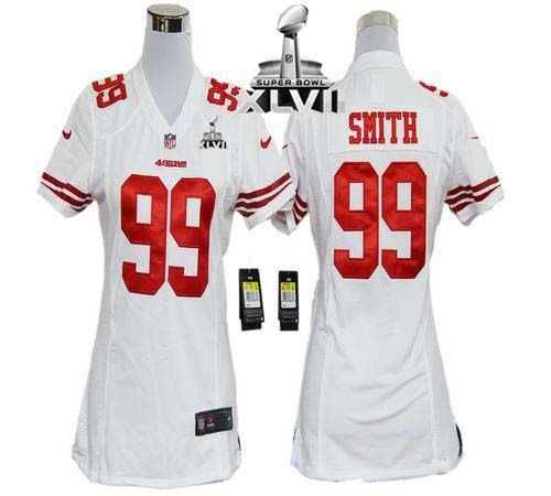  49ers #99 Aldon Smith White Super Bowl XLVII Women's Stitched NFL Elite Jersey