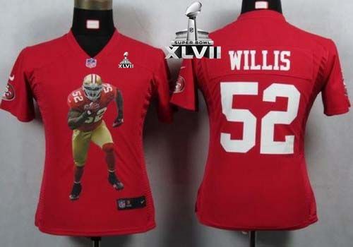  49ers #52 Patrick Willis Red Team Color Super Bowl XLVII Women's Portrait Fashion NFL Game Jersey