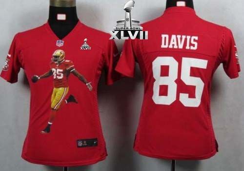  49ers #85 Vernon Davis Red Team Color Super Bowl XLVII Women's Portrait Fashion NFL Game Jersey