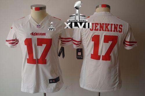  49ers #17 A.J. Jenkins White Super Bowl XLVII Women's Stitched NFL Limited Jersey