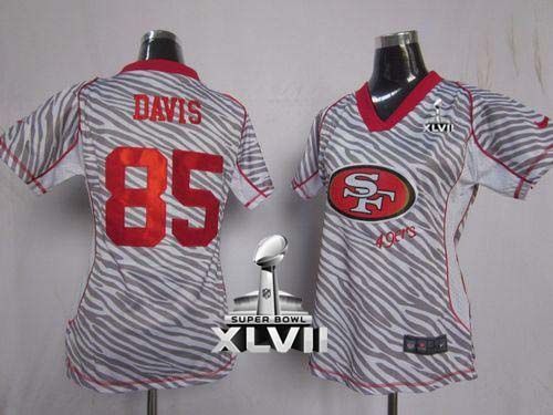  49ers #85 Vernon Davis Zebra Super Bowl XLVII Women's Stitched NFL Elite Jersey