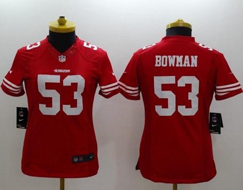  49ers #53 NaVorro Bowman Red Team Color Women's Stitched NFL Limited Jersey