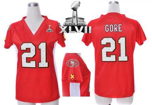  49ers #21 Frank Gore Red Team Color Draft Him Name & Number Top Super Bowl XLVII Women's Stitched NFL Elite Jersey