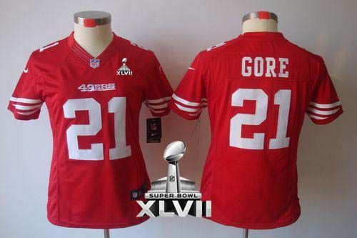  49ers #21 Frank Gore Red Team Color Super Bowl XLVII Women's Stitched NFL Limited Jersey