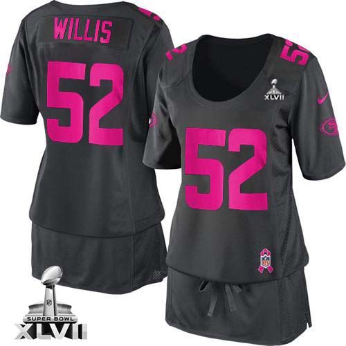  49ers #52 Patrick Willis Dark Grey Super Bowl XLVII Women's Breast Cancer Awareness Stitched NFL Elite Jersey