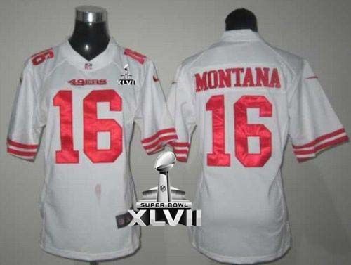  49ers #16 Joe Montana White Super Bowl XLVII Women's Stitched NFL Elite Jersey
