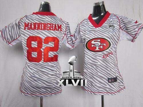  49ers #82 Mario Manningham Zebra Super Bowl XLVII Women's Stitched NFL Elite Jersey