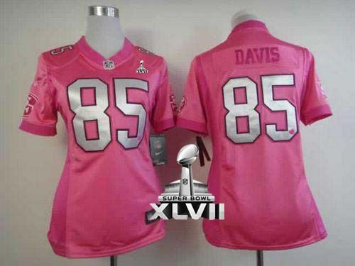  49ers #85 Vernon Davis Pink Super Bowl XLVII Women's Be Luv'd Stitched NFL Elite Jersey