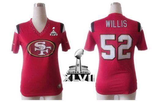  49ers #52 Patrick Willis Red Team Color Super Bowl XLVII Women's Team Diamond Stitched NFL Elite Jersey