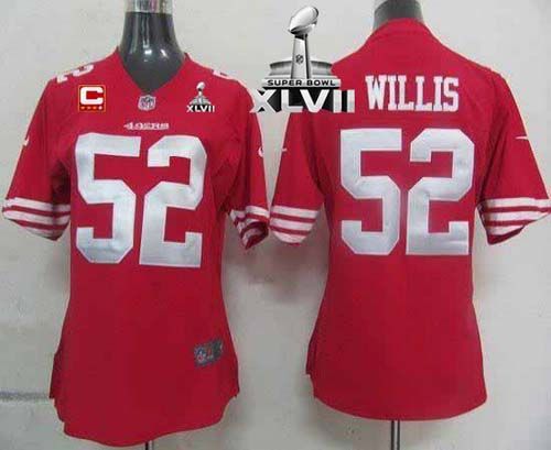  49ers #52 Patrick Willis Red Team Color With C Patch Super Bowl XLVII Women's Stitched NFL Elite Jersey
