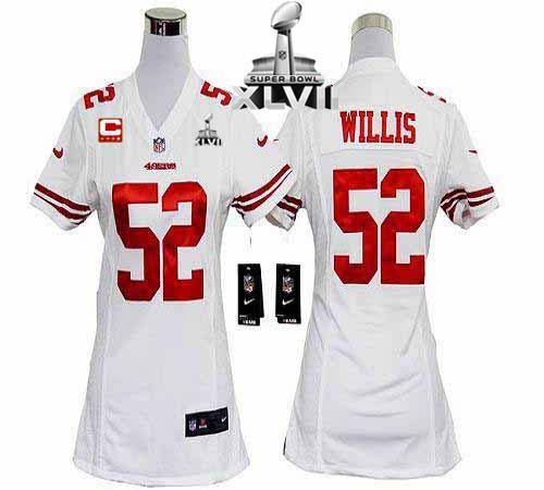  49ers #52 Patrick Willis White With C Patch Super Bowl XLVII Women's Stitched NFL Elite Jersey